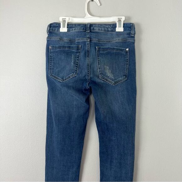 Zara Skinny Jeans Distressed Cut Off Ankle Medium Wash Blue - Picture 5 of 6